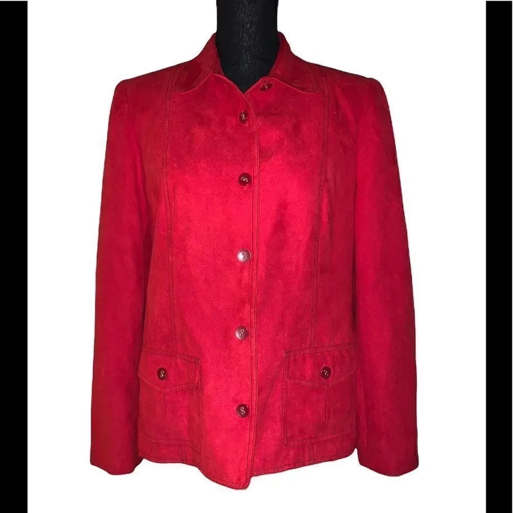 Alfred Dunner Faux Suede Button Front Jacket